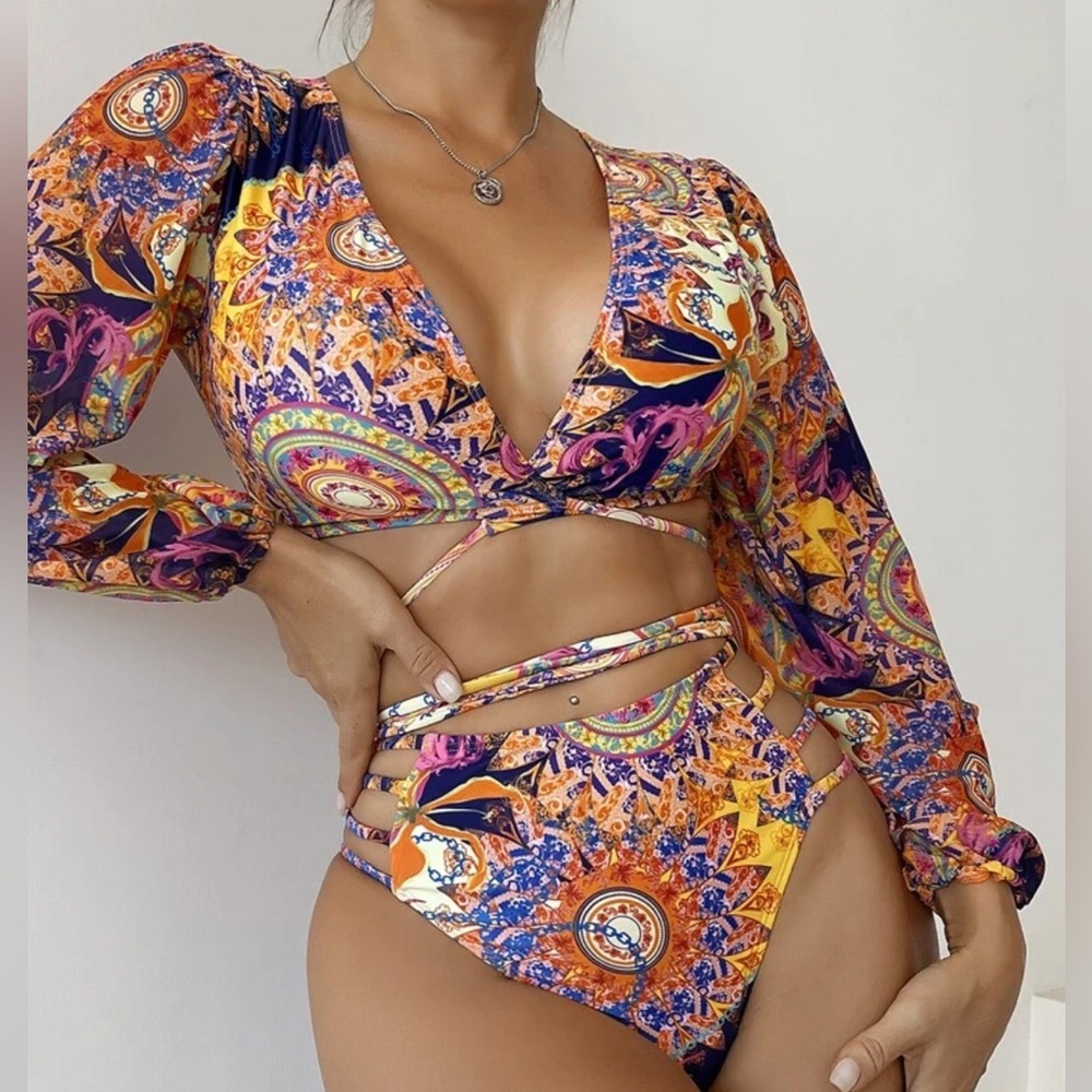 Vibrant Paisley Strappy Two-Piece Swim Set